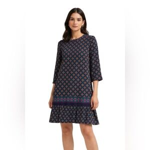 Vintage LIZ ROBERTS Plaid Paisely Pleated Midi Dress Green Navy Blue 12 Petite